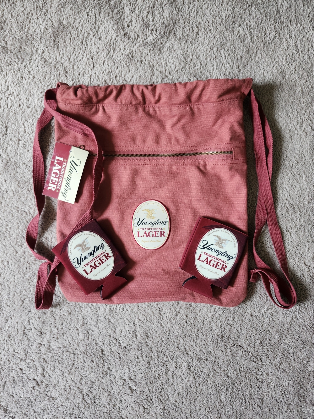 NEW Yuengling Lager Beer Double Strap Canvas Draw String Bag Backpack | Coozies